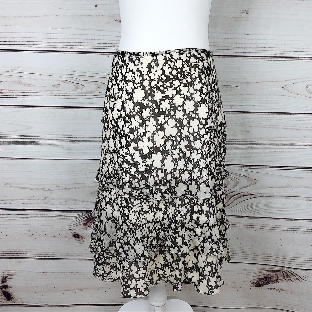 Ann Taylor 100% Silk Cream Gray Ruffle Layer Skirt